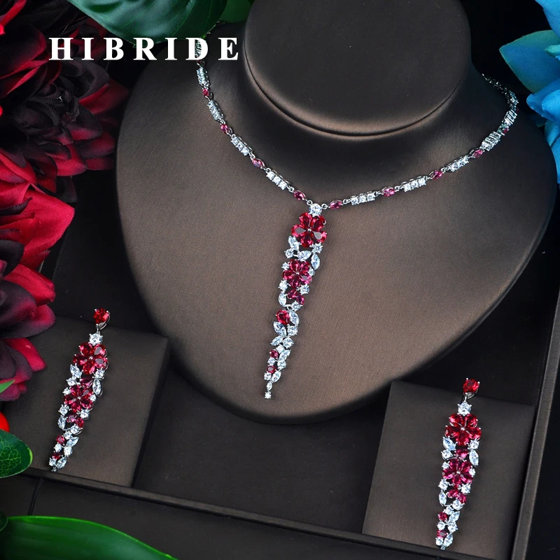 Hibride Sparkling Dubai Full Cubic Zircon Jewelry Sets For Women Wedding Accessories Long