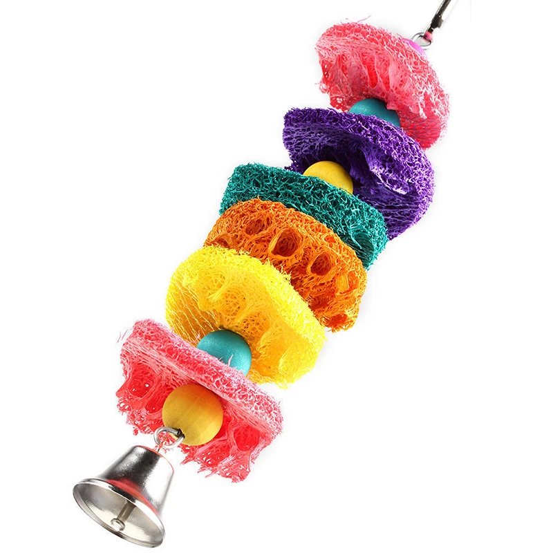 Funny Bird Toys Parrot Toys Swing Parrot Cage Natural loofah Hanging Cockatiel Bell Parakeet Pet Bird Bites Climb Chew