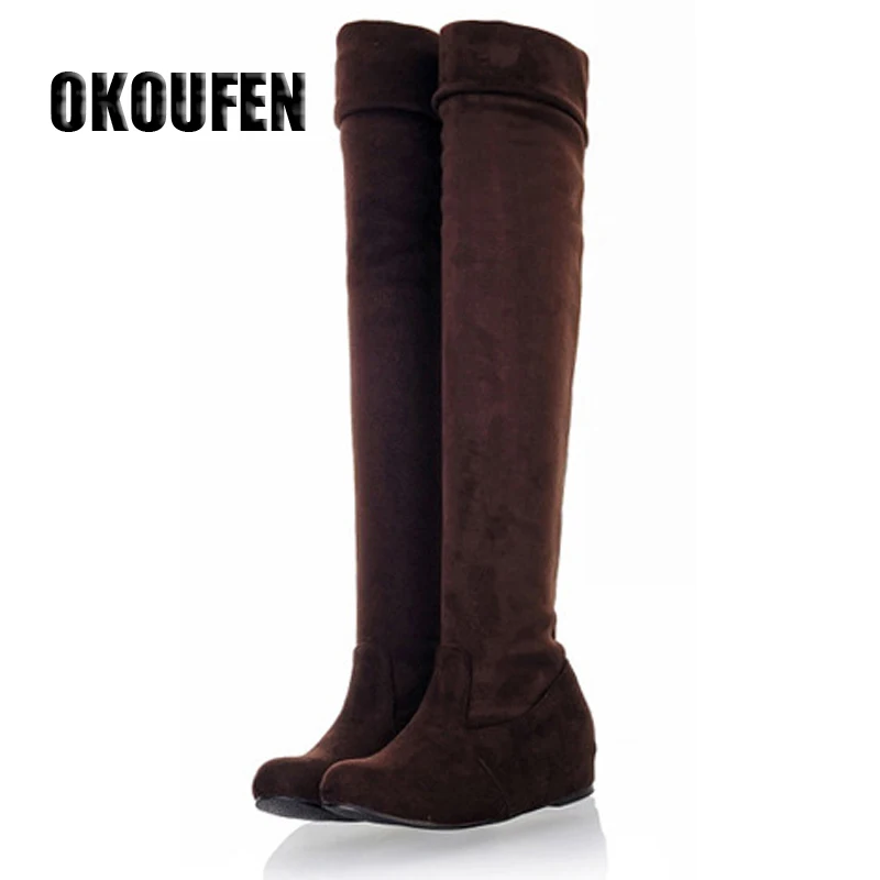 

2017 women boots European fashion stretch thigh high boots height increasing over the knee boots flats boots women shoes