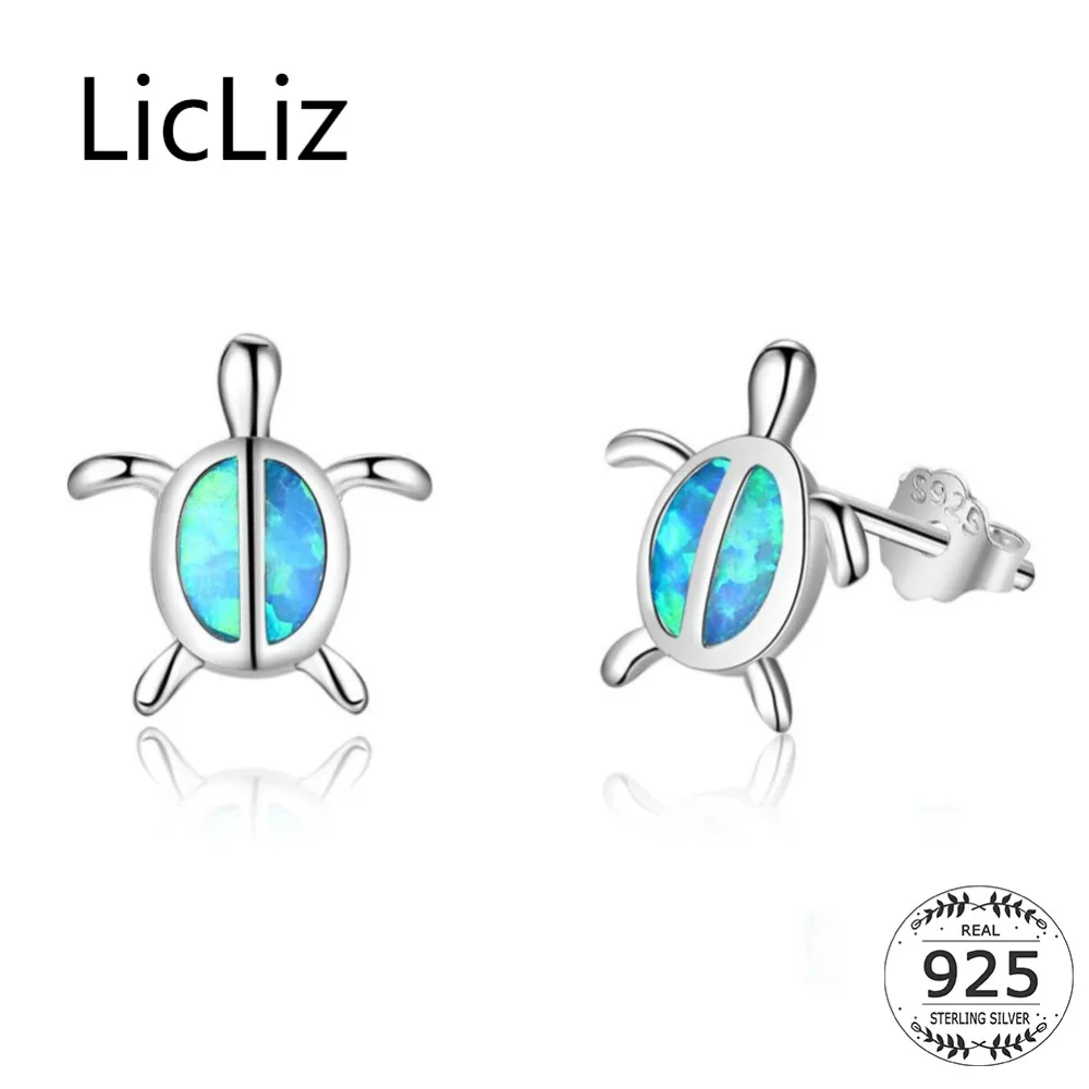 

LicLiz 2019 New 925 Sterling Silver Blue Opal Turtle Stud Earrings for Women Small Animal Ear Studs White Gold Jewelry LE0483