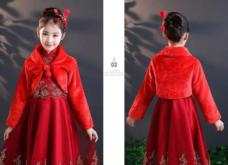 Long Faux Fur Children Shawl Jacket Wrap Shrug Bolero Coat For Kids Little Girl with Long Sleeves Winter White Black