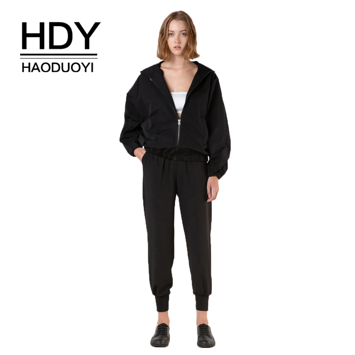 

HDY Haoduoyi Simple Sports Neutral Style Solid Color Self-cultivation Comfortable Foot Elastic Waist Harem Sweatpants