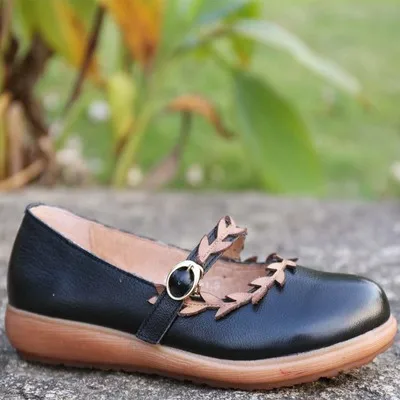 Женская обувь высокого качества; коллекция года; сезон весна-осень; обувь из натуральной кожи на низком каблуке; женские туфли-лодочки; обувь на танкетке; 2103 - Цвет: black