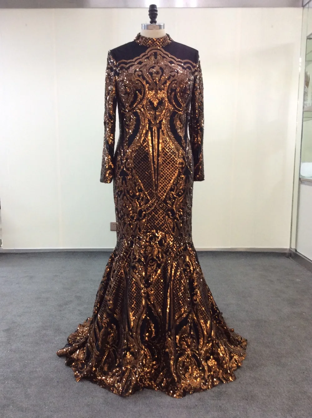 JaneVini блестящее Золотое арабское вечернее платье с блестками женское платье-Русалка с длинным рукавом вечернее платье Lange Jurk Дубай официальное вечернее платье для выпускного вечера