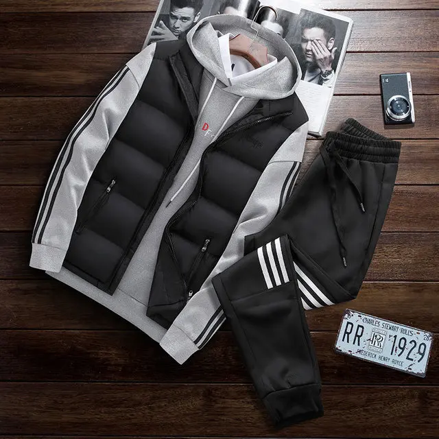 Rlyaeiz Новинка, осенняя Спортивная одежда для мужчин, спортивные костюмы, высококачественные повседневные толстовки+ штаны+ жилеты, комплект из 3 предметов, мужской спортивный костюм