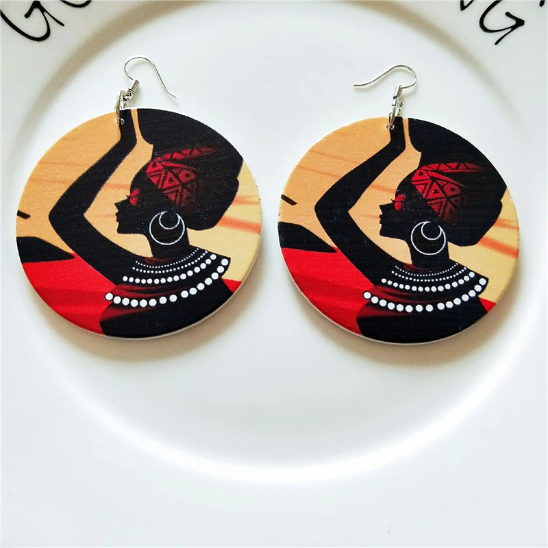 

1 Pair Wooden Earrings DIY Printing African Multicolor Woman Personalized Wooden Earrings For Girls Woman Statement Jewelry