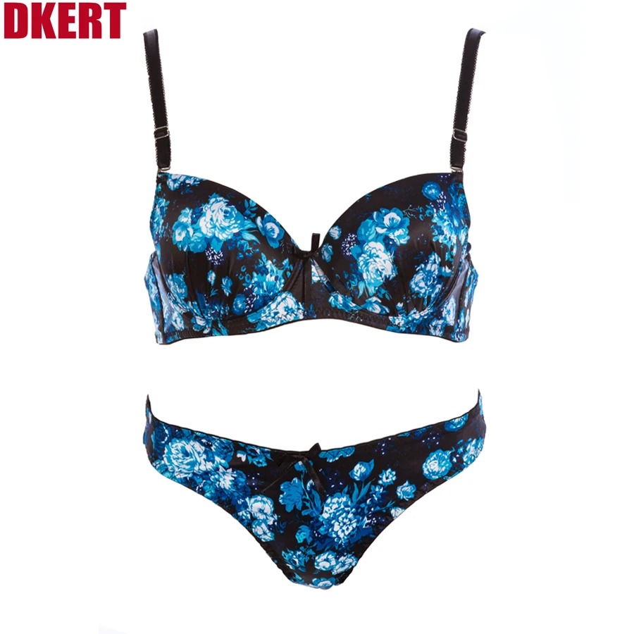 

DKERT sexy Thongs women bra set printing Single row buckle bra brief sets push up ABC Cup underwear panty set 75 80 85 90 95