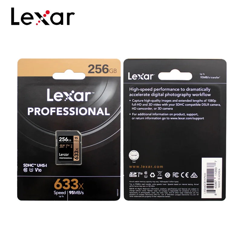 Lexar Профессиональный 633x карты памяти 16 Гб оперативной памяти, 32 Гб встроенной памяти, U1 SDHC 64 Гб 128 U3 SDXC высокоскоростной 95 МБ/с. SD карты для зеркальной однообъективной камеры/HD камера