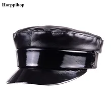 Шапка из натуральной кожи, стандартная Кепка с плоским верхом для студентов, темно-синяя кепка с бантом, Женская Черная кепка, модная верхняя Военная Женская темно-синяя кепка