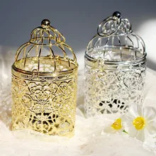 Розовое золото ажурный цветок узор животное подсвечник подвесной фонарь клетка для птиц винтажный кованый подсвечник