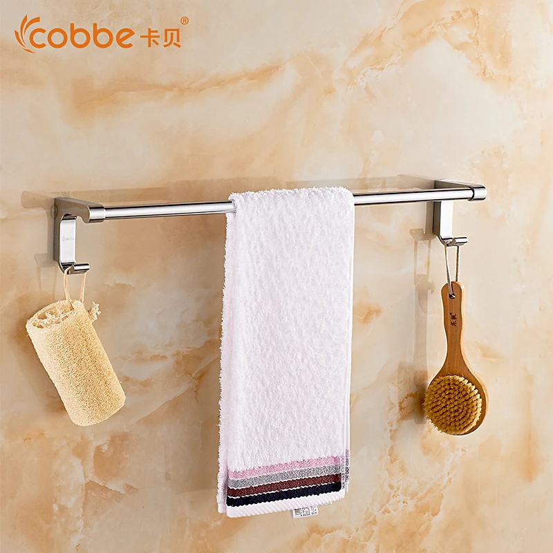 Free Shipping Towel Bar Single Towel Rail With Hooks Stainless Steel