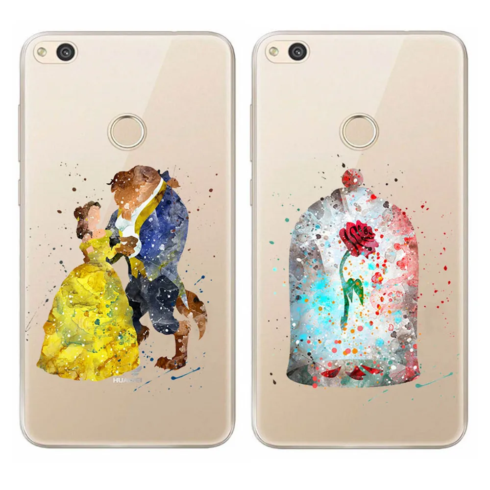 

For Fundas Huawei P8 Lite 2017 Case 5.2" Watercolor Art Beauty And The Beast Soft Silicone TPU Cover New Arrivals Original Cases