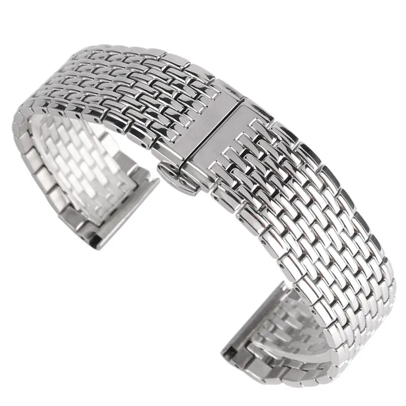 HQ Silver 20mm 22mm Watch Band Stainless Steel Push Button Hidden Clasp ...