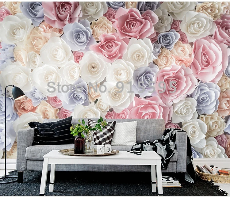 Ручная роспись 3D Цветочные садовые розы на заказ Фото Обои фреска гостиная диван тв задний план покрытия стен Papel де Parede 3D