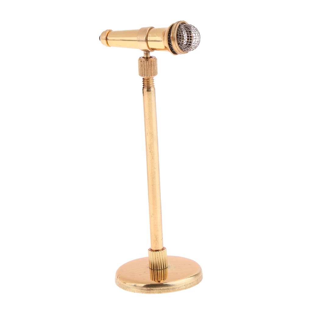 1/12 Dollhouse Miniature Metal Microphone Model with Holder Music Room Decor