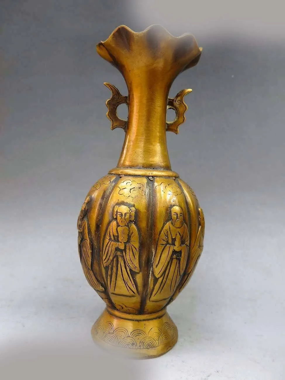 

DS 8" China bronze gild carved fine eight immortal buddha Vase sculpture Statue