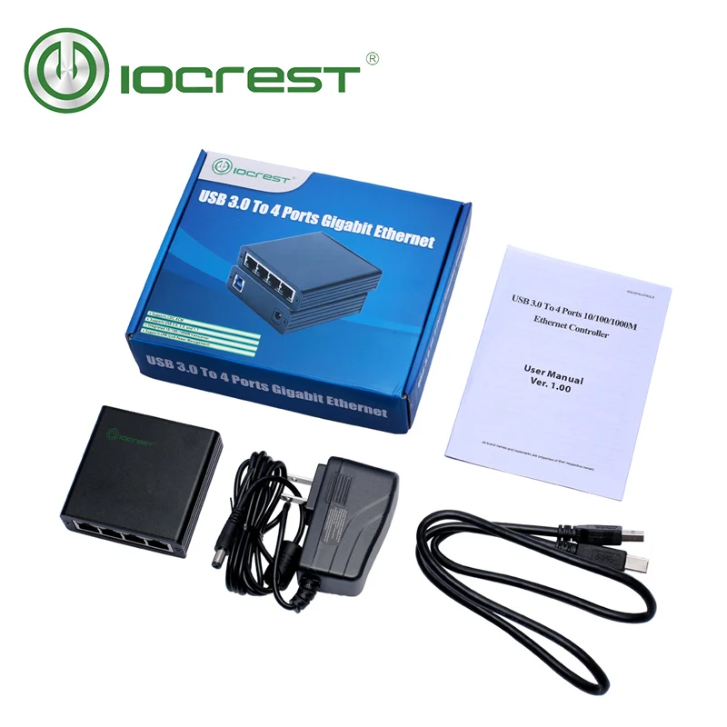 IOCREST USB3.0 на 4 порта 10/100/1000 м ethernet контроллер адаптер usb на 4 порта rj45 гигабитный внешний сетевой адаптер RTL8153 чип