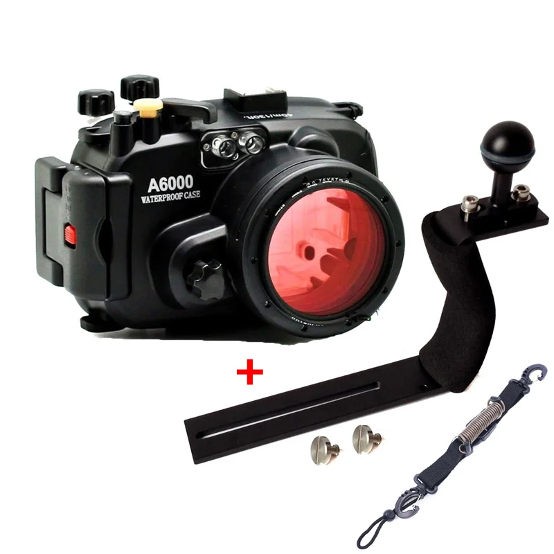 

Ready Stock For Sony A6000 16-50mm Lens Meikon Waterproof Underwater Housing Case Camera Diving + Red filter + Coil Lanyard
