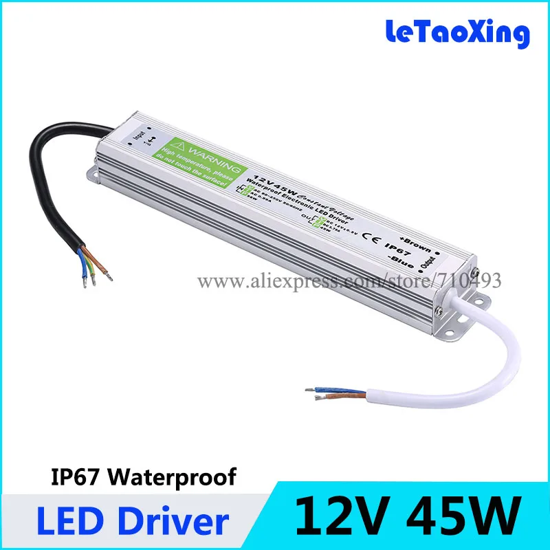 

DC 12V 45W LED Driver Transformers Waterproof Power Supply Transformer, Power Adapter 12V, AC 90-250V Outdoor Use IP67