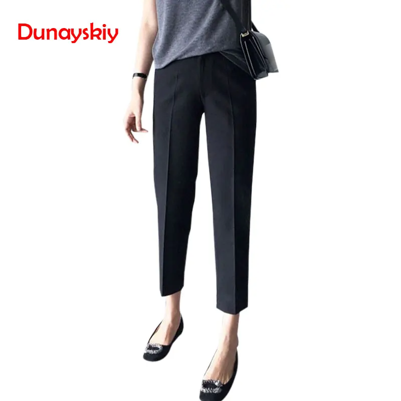 

Summer Straight Loose Trousers High Waist Office Lady Slim Capris Plus Size Suit Pants 4XL 3XL Black Female