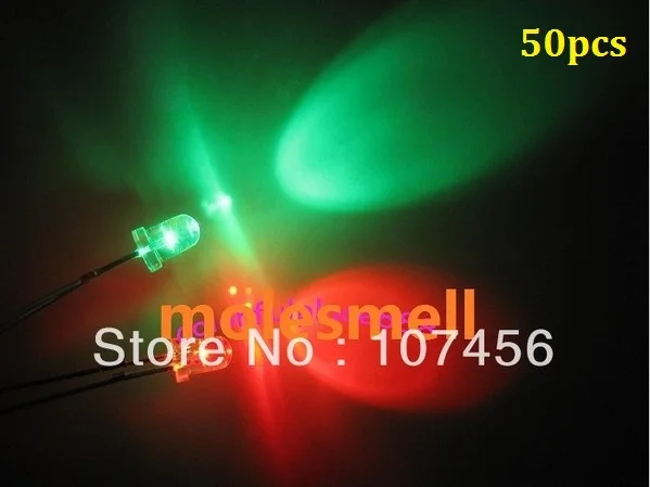 50 Pz 5Mm Lampeggiante Rosso/Verde Flash Led 5Mm Lampeggiante Rosso/Verde Led 5Mm Rotondo Acqua Trasparente Bi-Colore Flash Rosso/Verde Lampada A Led