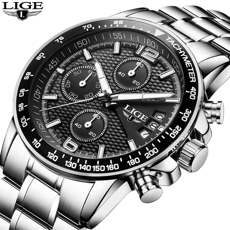 

relogio masculino New LIGE Watches Men Luxury Brand Sport Waterproof Quartz Watch Men Full Stainless Steel Wristwatch Man Clock