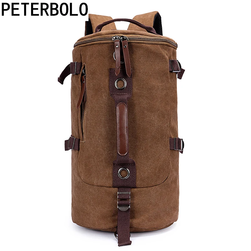 

Peterbolo Men Canvas Rucksack for Outerside Simple Solid Mochila for Male Boys Causal Travel Daypack Vintage Soft Duffle Bags
