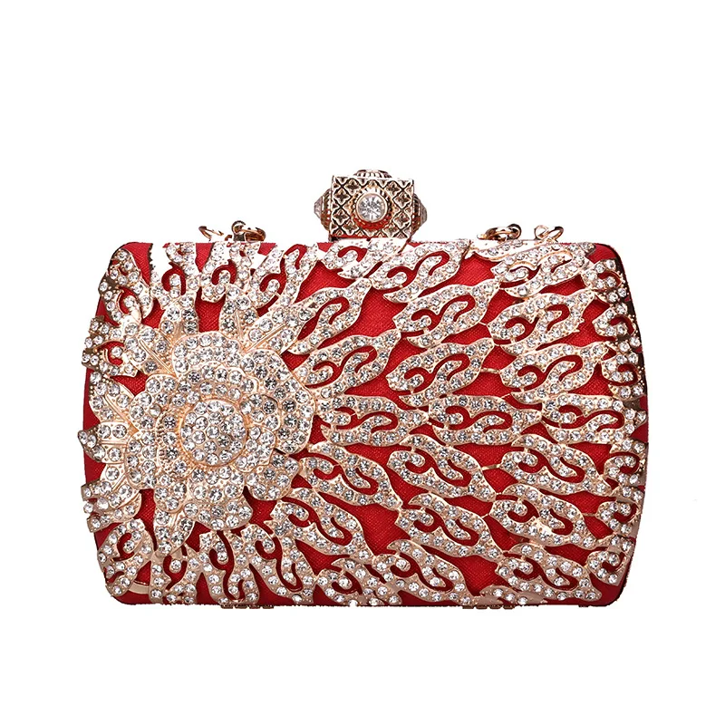 

Women's Clutch Purse Studded with Thousand of Small Solid Rhinestones, Evening Handbag with One Long Metal Removable Chain Strap