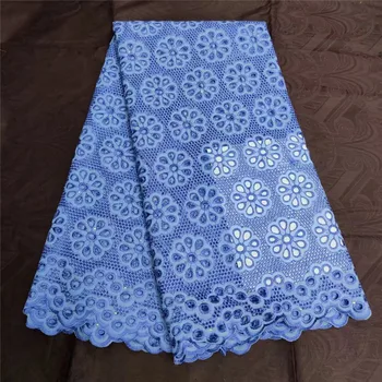 

2019 Sky Blue African Lace Material Swiss Voile Latest Flower Holed Dry Lace Fabrics High Quality Cotton Lace Fabric With Stones
