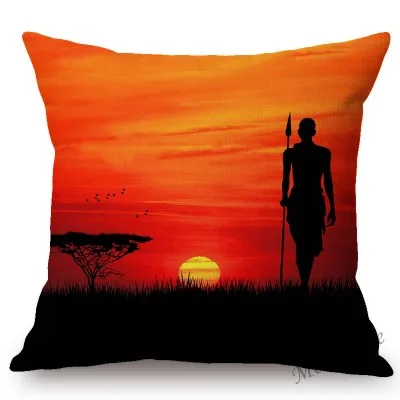 Красивая Африка, рассвет, закат, африканские люди, животные, сцена, домашний декор, диванная подушка, чехол, искусство, гостиная, льняная наволочка - Цвет: T205-1