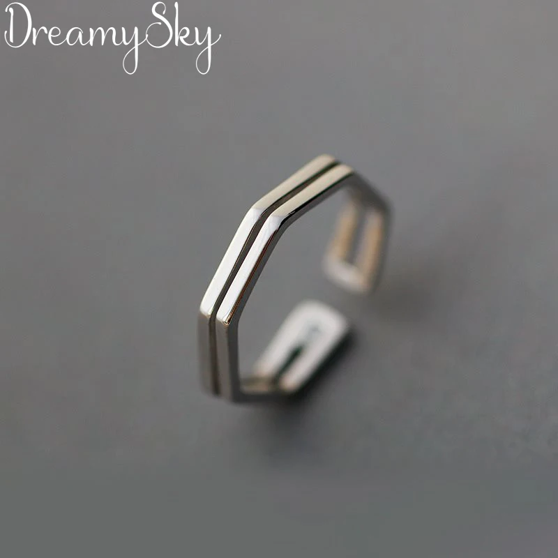

Bohemian Vintage 925 Sterling Silver Hexagon Rings For Women Wedding Party Girls Gifts Open Finger Rings Fashion Jewelry