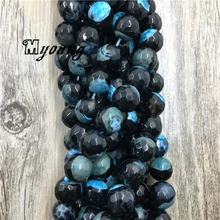Black And Blue Fire Agates Beads, Round Faceted Agates Beads, Wholesale Jewelry Findings, MY1628 football stripe natural tibetan dzi agates beads round faceted three evil eyes tribal ethnic beads my1530