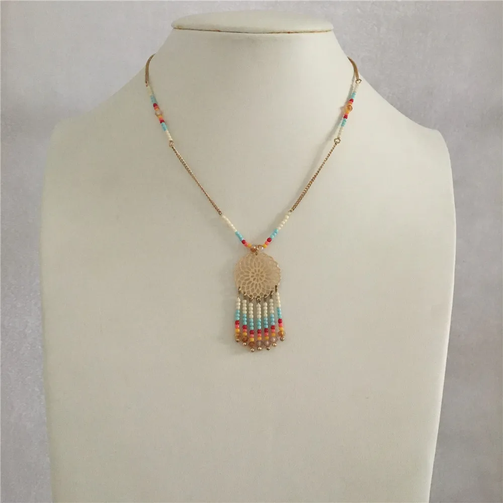 

CUTE GOLD COLOR COLORFUL BEAD FLOWER FILIGREE NECKLACE FOR WOMAN GIRL
