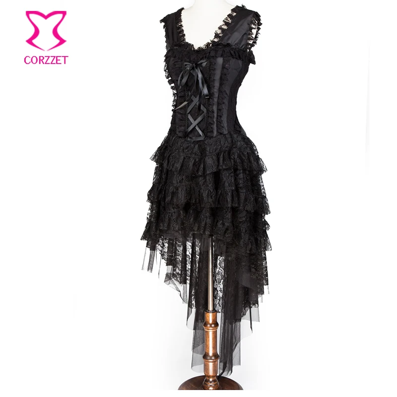 Черное цветочное кружевное длинное сексуальное платье с корсетом готическое викторианское Платье стимпанк женская одежда плюс размер корсеты и бюстье