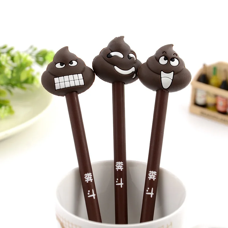 

3 Pcs Creative Cute Poop Pen Cartoon Realistic Face Styling Neutral Pen Black