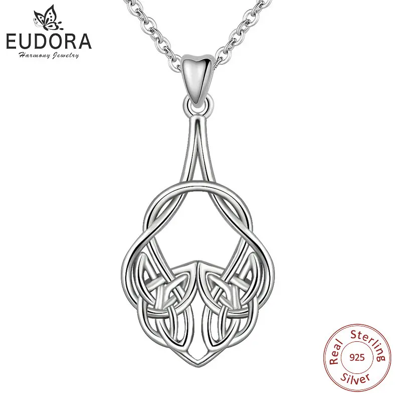 

EUDORA 925 Sterling Silver Good Luck Celtics Knot Triquetra Pendant Necklace Geometric line Vintage Necklace Fine Jewelry CYD232