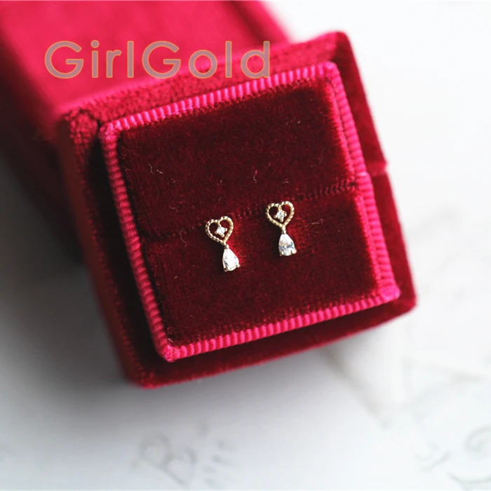 

14K Solid Gold Dainty Heart Jewelry Minimal Simple Style Gift Stud Earrings