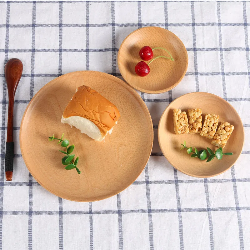 Buy 1pc Round Wooden Tray Food Bowls Plates Holder