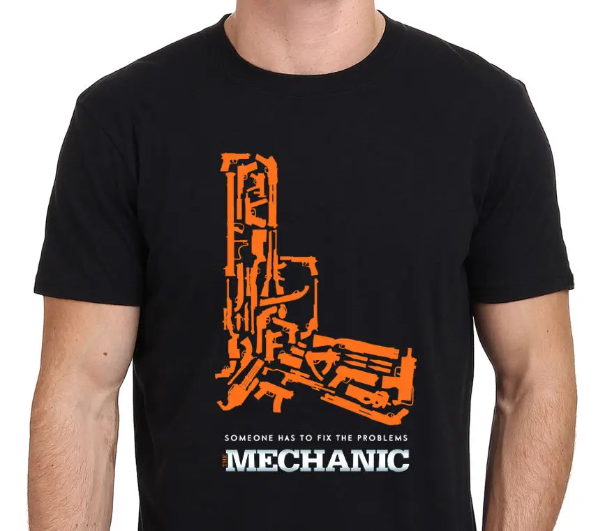 

Newest 2019 men's fashion men fashion trends Leisure T-shirt Mechanic Statham Movie Gun Poster T Shirt Size offensive