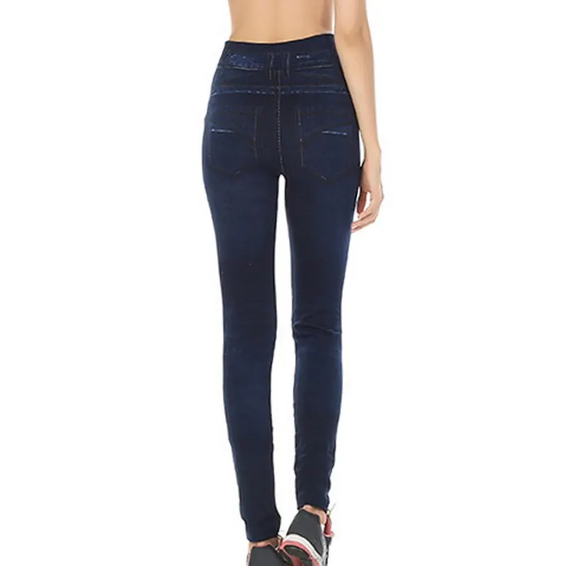 Модные тонкие женские леггинсы из искусственной лосины из джинсовой ткани, сексуальные летние леггинсы с длинным карманом и принтом, повседневные узкие брюки, большие размеры
