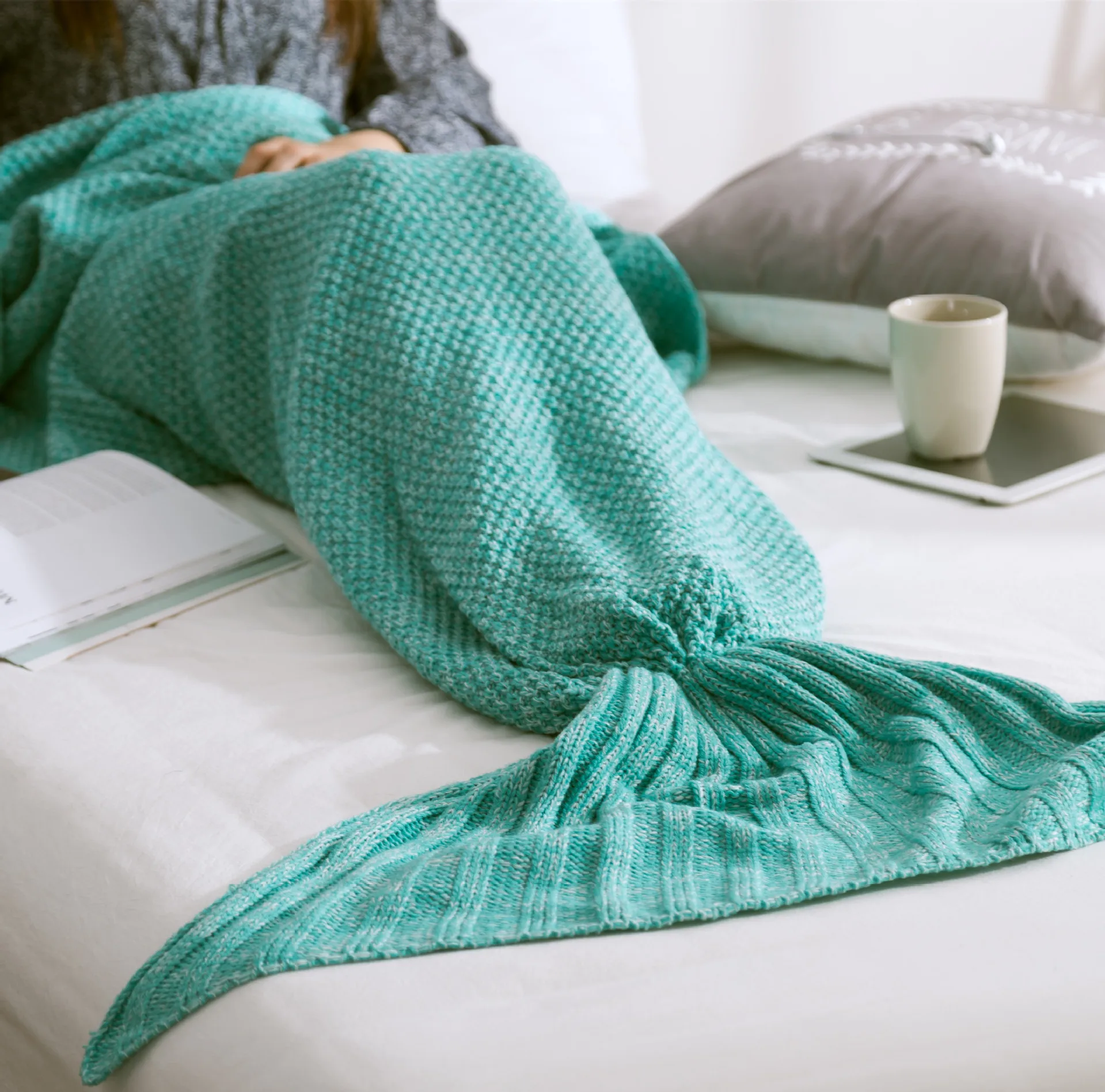 Зимние теплые и удобные шерстяные одеяла ручной вязки с русалочкой, модный свитер, одеяло, постельные принадлежности, диван, телевизор, вязаный подарок