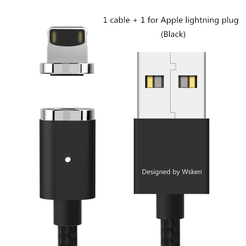 WSKEN X-Cable Mini 2 Магнитный зарядный кабель для Micro USB huawei Xiaomi samsung htc для iPhone 5 6 7 Plus SE - Цвет: For Iphone Black