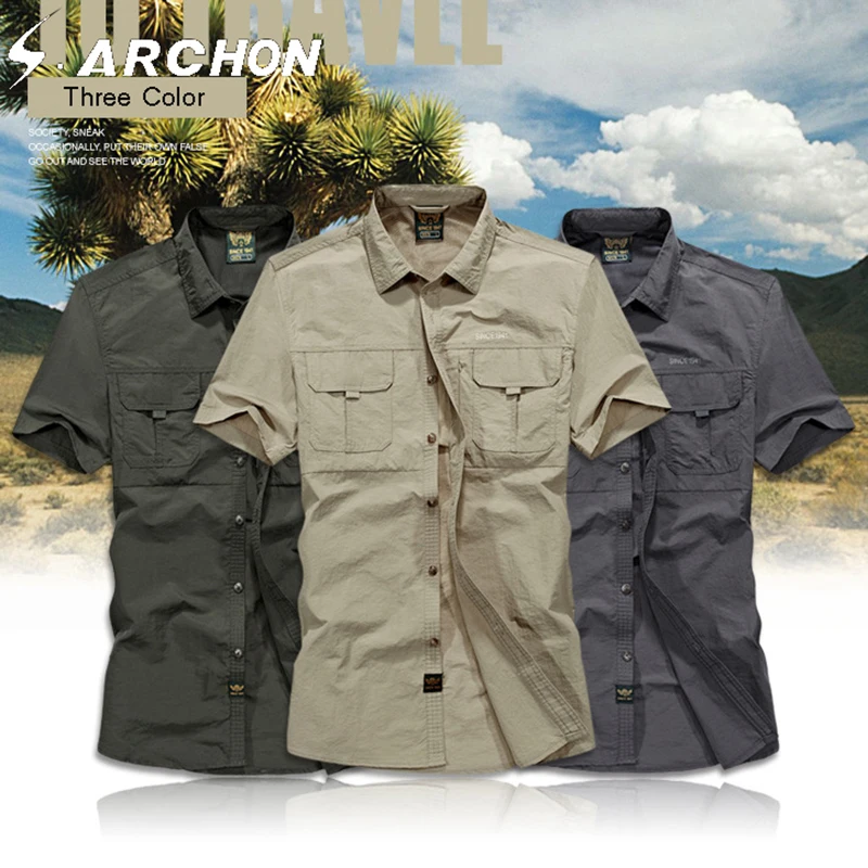 S. ARCHON летняя мужская повседневная футболка быстросохнущая армейская Военная Боевая тактическая футболка дышащие рабочие футболки с двумя большими карманами