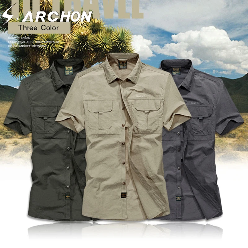  S.ARCHON Summer Men Casual T-Shirt Quick Dry Army Military Combat Tactical T Shirts Breathable Two 