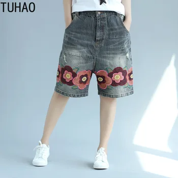 

TUHAO Summer Large Size Street Style Vintage Cross Pants Floral Embroidery Loose Camo Cross Pants Retro Female Clothing LLJ