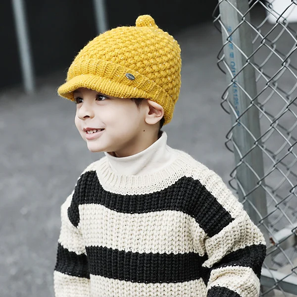 Козырьки для девочек и мальчиков, детская шапка, лидер продаж, фирменная Новинка, высокое качество, мода, толстая теплая зимняя Милая шапка, шапка s,# MZ860 - Цвет: Цвет: желтый