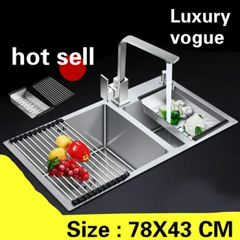 Cheap Free Shipping Apartment Kitchen Manual Sink Double Groove Do The Dishes High Quality 304 Stainless Steel Hot Sell 78x43 CM