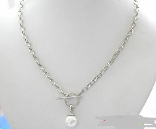 

ddh001487 14MM round WHITE shell pearl stainless steel necklace pendant 28% Discount