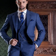 Дизайн синий жених Смокинги для женихов Для мужчин свадебные костюмы для выпускного Жених(куртка+ Брюки для девочек+ жилет+ галстук) k: 896