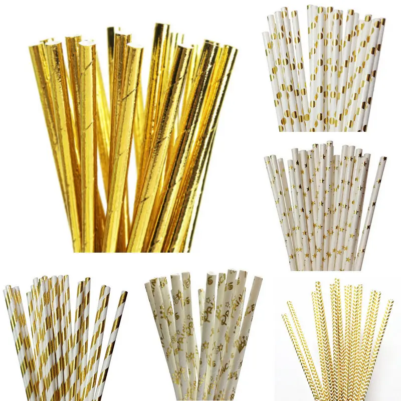 

25pcs Foil Gold Silver Paper Straws 1pcs Flamingo Straws Wedding Paper Drinking Straws Birthday Baby Shower Party Decoration